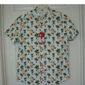 Beach Santa Hawaiian Christmas Aloha Shirt Men's S Denim & Flower Holiday